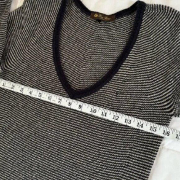 Loro Piana Navy Striped 100% Cashmere V Neck Sweater - Picture 5 of 6